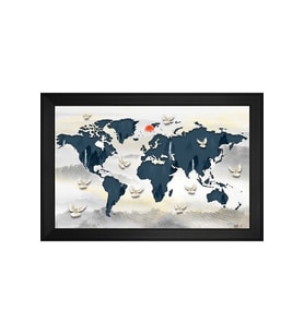Harita Temalı Kanvas Tablo 80 x 110 cm Siyah Çerçeve
