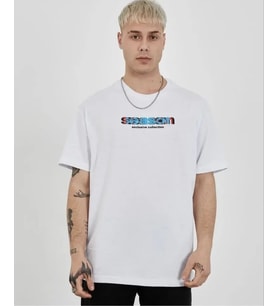 Unisex Bisiklet Yaka Baskılı Oversize T-Shirt - Beyaz