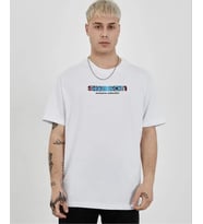 Unisex Bisiklet Yaka Baskılı Oversize T-Shirt - Beyaz