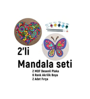 2'li Mandala Boyama Seti- Okul-aile Etkinliği-2 Ham Mdf Plaka, 6 Renk Boya,2 Fırça Model-25