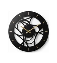 RETICOLO Modern Soyut Ahşap Duvar Saati 40 cm. Siyah Renk