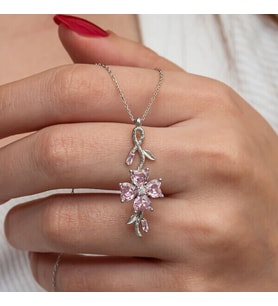 Pembe Çiçek 925 Ayar Gümüş Kadın Kolye