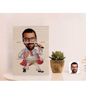 BK Gift Kişiye Özel Elvis Presley Karikatürlü Otantik Masaüstü Ahşap Palet Çerçeve-1 (Beyaz)