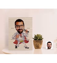BK Gift Kişiye Özel Elvis Presley Karikatürlü Otantik Masaüstü Ahşap Palet Çerçeve-1 (Beyaz)