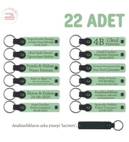 Açık Yeşil & Lacivert, Anaokulu Anısı Olarak Üzerinde İsim Yazılı Anahtarlık 22’li Set, Özel Hediye