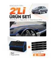 e-biz OPEL ASTRA H (2003-2014) Uyumlu Torpido Örtüsü + Deri Bagaj Çantası Seti - Siyah-Mavi - OP003