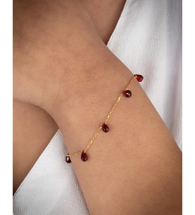 925 Ayar Gümüş Altın Kaplama 3 Ct Garnet Minimal Taş Bileklik- Collezione Di Granati Boemi (Bordo)