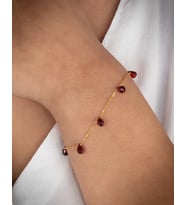 925 Ayar Gümüş Altın Kaplama 3 Ct Garnet Minimal Taş Bileklik- Collezione Di Granati Boemi (Bordo)