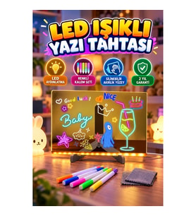 Çocuklar İçin Renkli LED Mesaj Tahtası – Neon Kalemli Akrilik Yazı ve Çizim Panosu