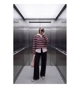 Defacto Loose Fıt Çizgili Pembe Kadın Sweatshirt G9467AX/PN74