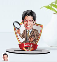 BK Gift Kişiye Özel İsimli Müfettiş Karikatürlü Ahşap Biblo Model-1