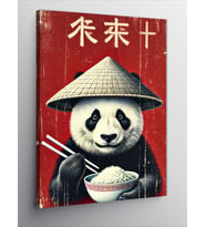 Kanvas Tablo Şapkalı Panda Ve Pilav