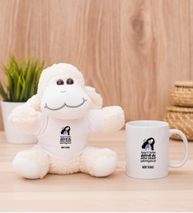 Kişiye Özel Herkes Delirdi Tasarım Esprili Peluş Koyun ve Beyaz Kupa