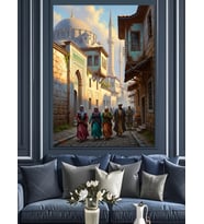 Tarihi İstanbul Sokağı Ve Camiler Dekoratif Kanvas - Mdf Ahşap Tablo