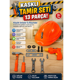 13 Parça Kasklı Oyuncak Tamir Seti - Matkaplı Eğitici Usta Seti 3+ Yaş