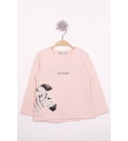 Toontoy Kız Çocuk Zebra Baskılı Nakışlı T-Shirt (Pudra)