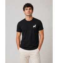 Erkek Minimal Geyik Logolu Tişört Bisiklet Yaka Kısa kol Yazlık T-Shirt - Siyah