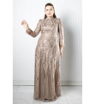 Taş Payet İşlemeli Abiye Bej AHN270