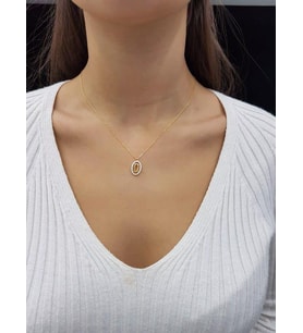 Oval Zirkon Taşlı Kolye 18K Altın Kaplama (Karışık)