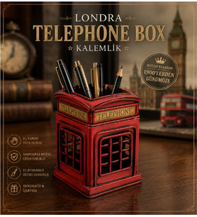 Dekoratif Metal Londra Telephone Box Kalemlik El Yapımı Retro Masaüstü Organizer