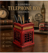 Dekoratif Metal Londra Telephone Box Kalemlik El Yapımı Retro Masaüstü Organizer