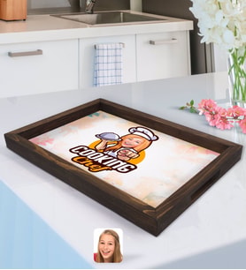 BK Gift Kişiye Özel Kadın Chef Karikatürlü Doğal Ahşap Tepsi-15