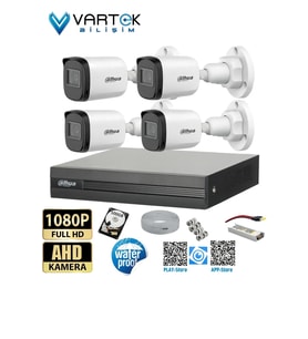 4 Kameralı Full HD 1080P AHD Kayıt Seti + 500GB Hard Disk – İç Dış Mekan Uyumlu