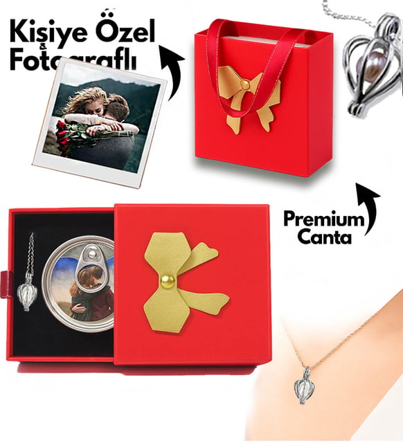 Sevgiliye Hediye Kişiye Özel Premium Deri Çantalı Gerçek İstiridye İnci Kolye (Kırmızı)