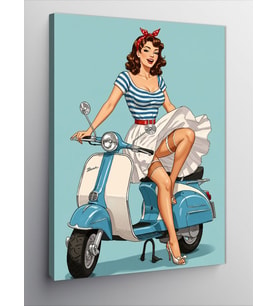Kanvas Tablo Retro Kadın Ve Scooter
