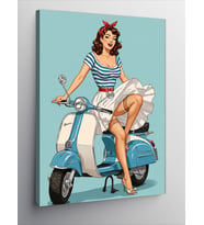 Kanvas Tablo Retro Kadın Ve Scooter
