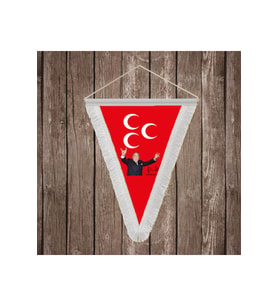Alpaslan Türkeş Üç Hilal Kırmızı Beyaz Saçaklı Üçgen Flama Bayrak Hatıra Flama