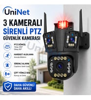 Uninet 5mp Üç Kameralı Wifi Ptz Güvenlik Kamerası – 355°/90° Dönebilen Kamera , Akıllı Takip, Dijital Zoom, Siren ve Ip Dış Mekân