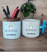 Hostes Hediye Sepeti Kupa Bardak T Kulplu, Kalemlik Hediyeleri Hostese Hediye (Model 3)