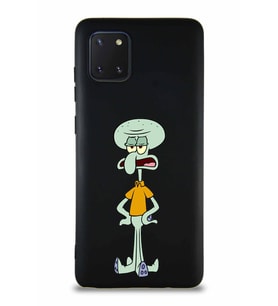 Samsung Galaxy A81 Soft Premier Kapak Squidward Dokunaç Tasarımlı Silikon Kılıf - Siyah (Şeffaf)