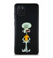 Samsung Galaxy A81 Soft Premier Kapak Squidward Dokunaç Tasarımlı Silikon Kılıf - Siyah (Şeffaf)
