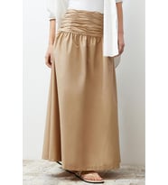 Moda Tesettür Regular Düz Desen Günlük Uzun Boy Yüksek Belli Büzgülü Uzun Dokuma Etek