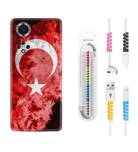 Huawei Nova Y70 Y90 Nova 9 SE  Kılıf Kablo Koruma Spiral Silikon Şanlı Türk Bayrağı 1315