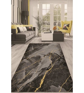 Dijital Kaymaz Taban Yıkanabilir Modern Renkli Salon Halısı Mutfak Halısı Yolluk ND-HT-191 (Siyah)