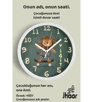 İsme Özel Kaykaylı Sevimli Aslan Çocuk Odası Duvar Saati Orta Boy 30 cm Beyaz Camlı Sessiz