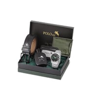 Polo Air Klasik Metal Kasa Erkek Kol Saati Cüzdan Kemer Kartlık Parfüm Seti Gümüş Siyah Yeşil Renk PL-7093E3