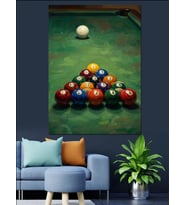 Bilardo Masası Ve Renkli Toplar Dekoratif Kanvas - Mdf Ahşap Tablo