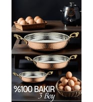 Bakır 3Boy Tava Seti 14-16-18 Cm Özel El Dövmeli Bakir Tava 2-3-4 Kisilik