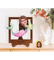 BK Gift Kişiye Özel Deniz Kızı Karikatürlü Ahşap Standlı 3D Biblo-1 (Beyaz)