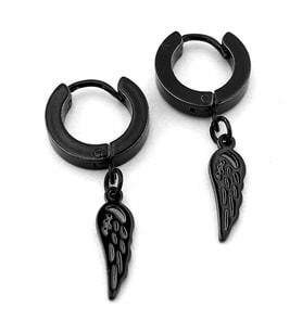 Melek Kanadı Angel Kanat Siyah Paslanmaz Çelik Unisex Halka Küpe ER204