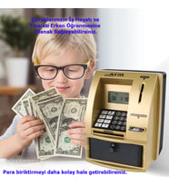 TechTic LCD Ekran ATM Şifreli Kumbara Kağıt Demir Para Girişli Kartlı Sesli Yönlendirme Takvim Saat