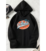 Unisex Aloha Baskılı Sweatshirt (Siyah)