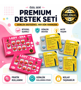 Bayanlara Özel Enerji Takviye 130 Mg Lady Era 16 Tablet+V-100 Mg Günlük Erkeklere Özel Takviye Edici 16 tablet