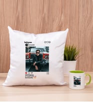 Kişiye Özel İnstagram Tasarım Fotoğraflı Kare Yastık ve Yeşil Kupa