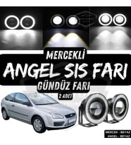 Ford Focus 2 2004-2008 Uyumlu Mercekli Angel Sis Farı Metal 76 mm Beyaz Halkalı Gündüz Farı 2 Adet