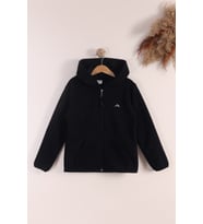 Monox Lastik Manşetli Fermuarlı Kapüşonlu Çocuk Unisex Polar Ceket (Siyah)